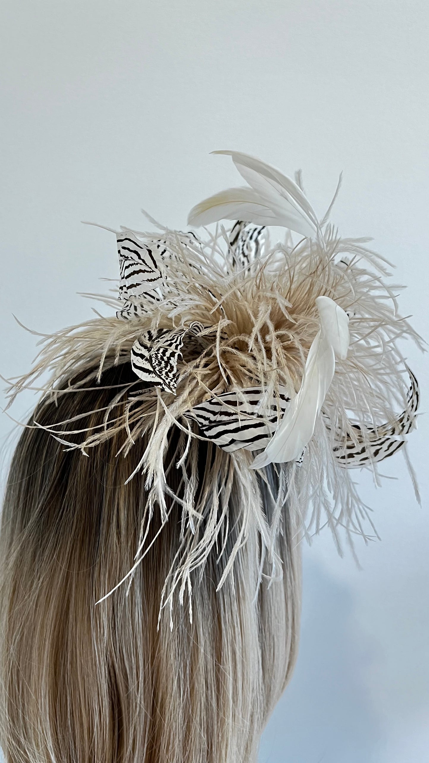 z-Sold  Beige Feather Fascinator