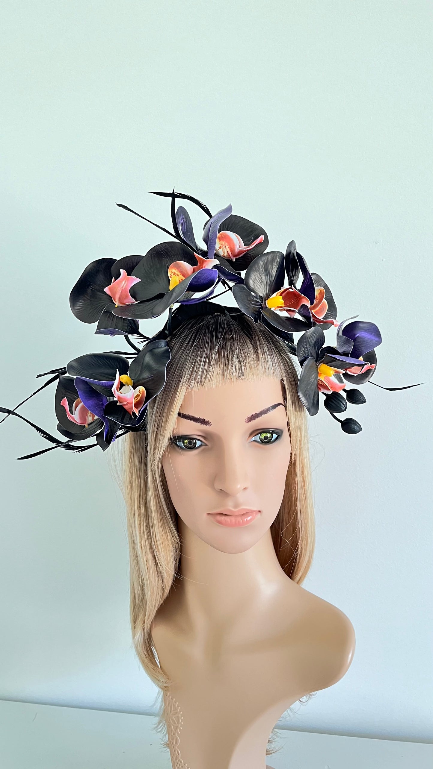 z-Sold Black  Fascinator Orchid Headband