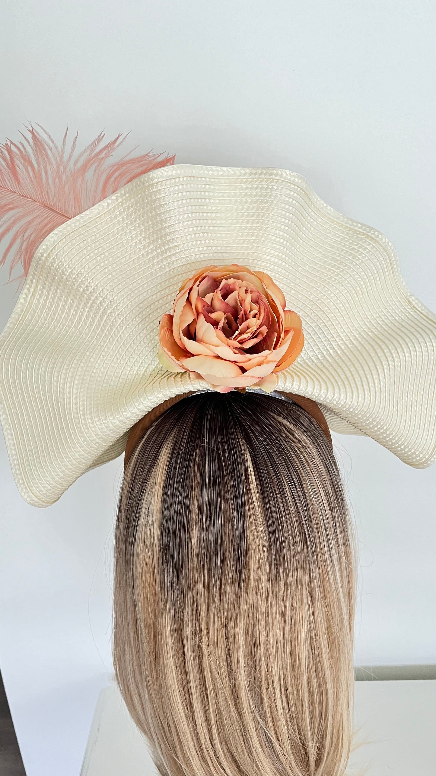 Beige Fascinator Apricot Peonies