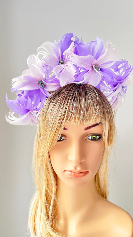Lilac Fascinator Feather Flower Crown #2412