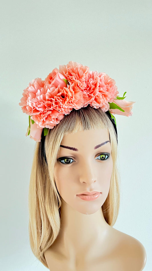 Peachy Pink Fascinator  Flower Crown Headband