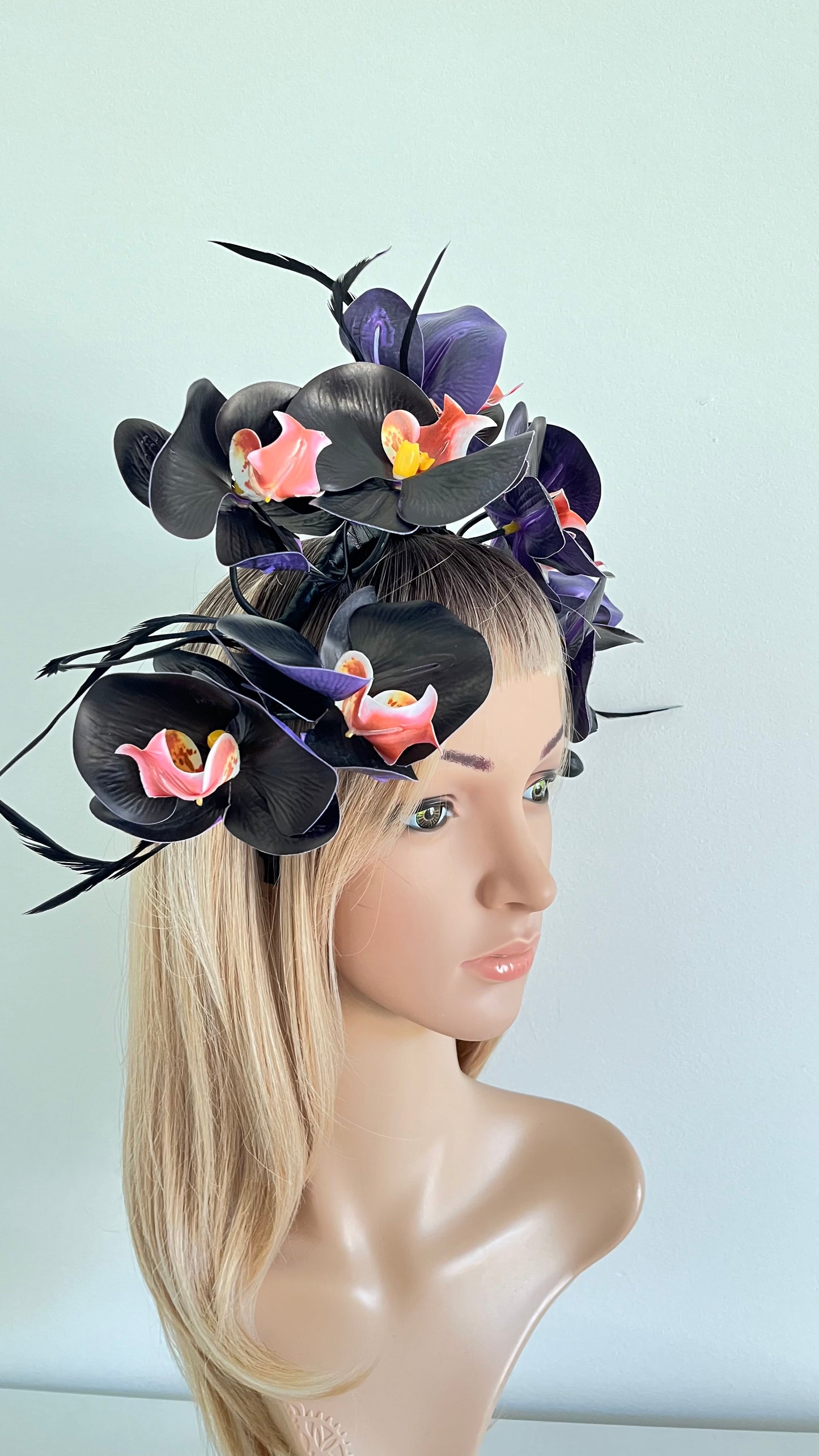 z-Sold Black  Fascinator Orchid Headband