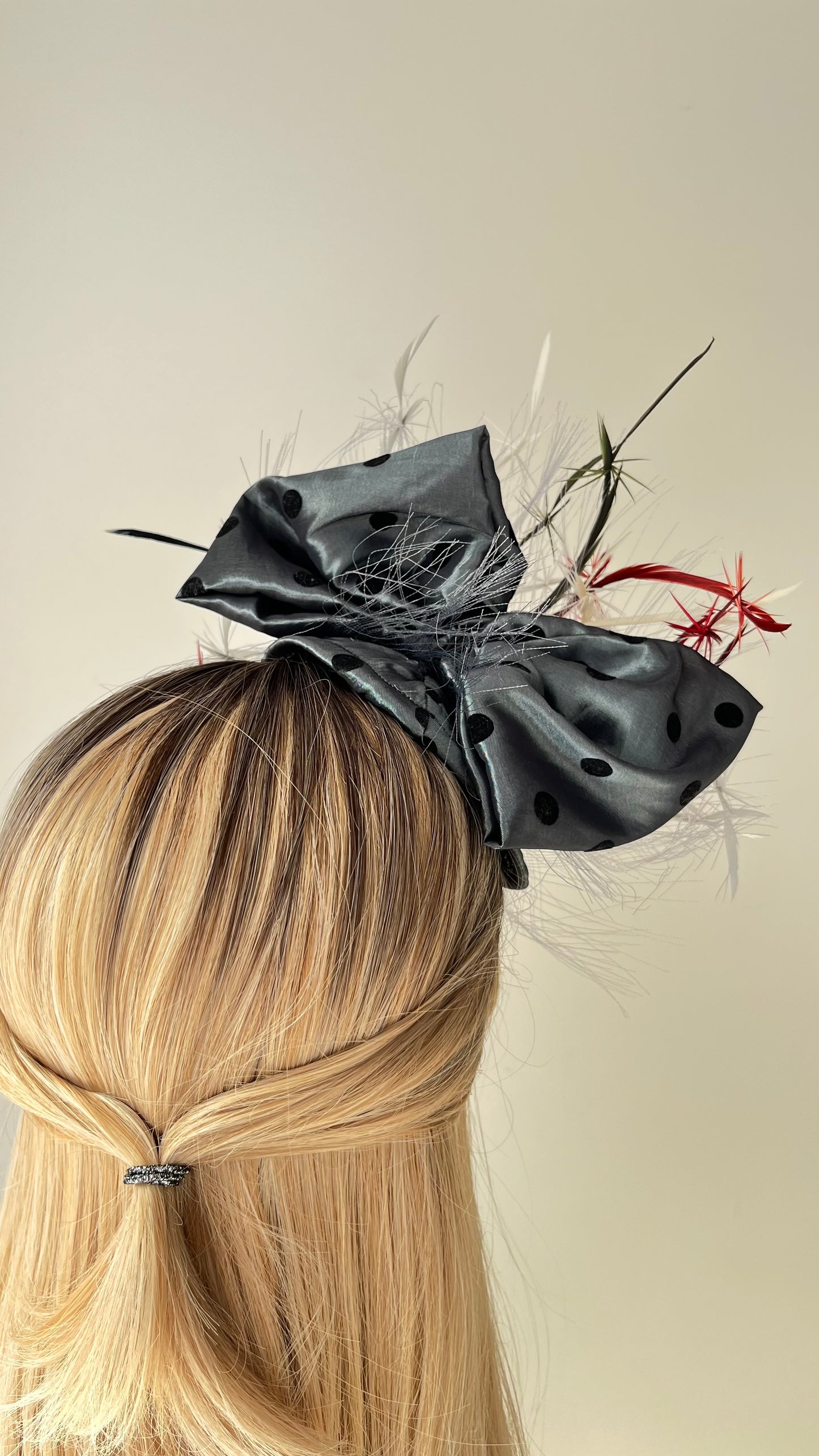 Grey Fascinator, Bow Headband