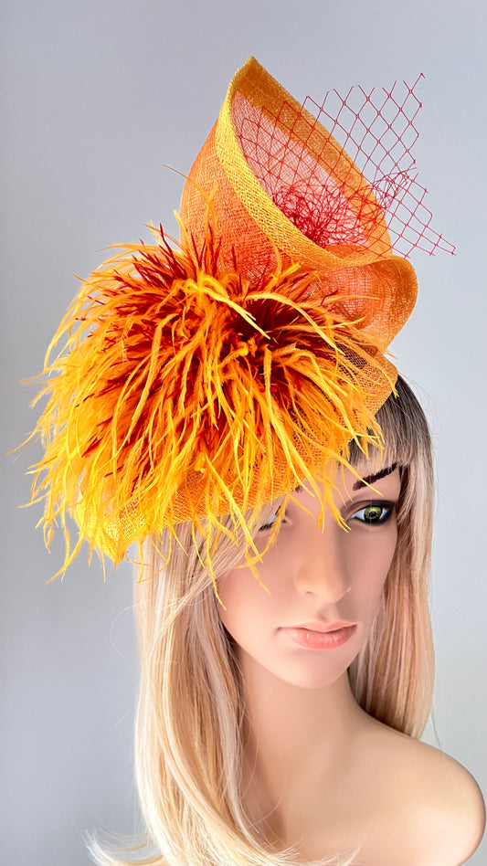 z-Sold Orange Yellow Red Fascinator