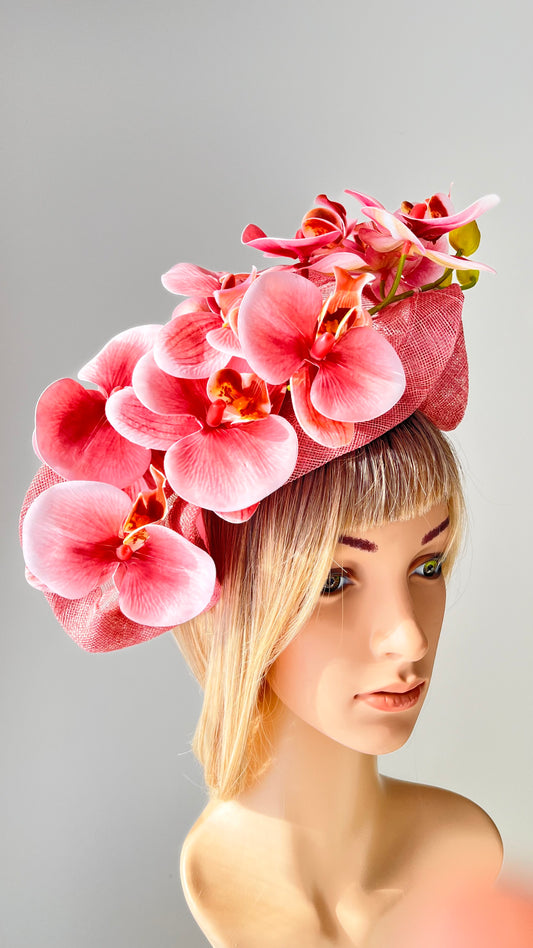 z-Sold  Pink Fascinator Sinamay & Orchids