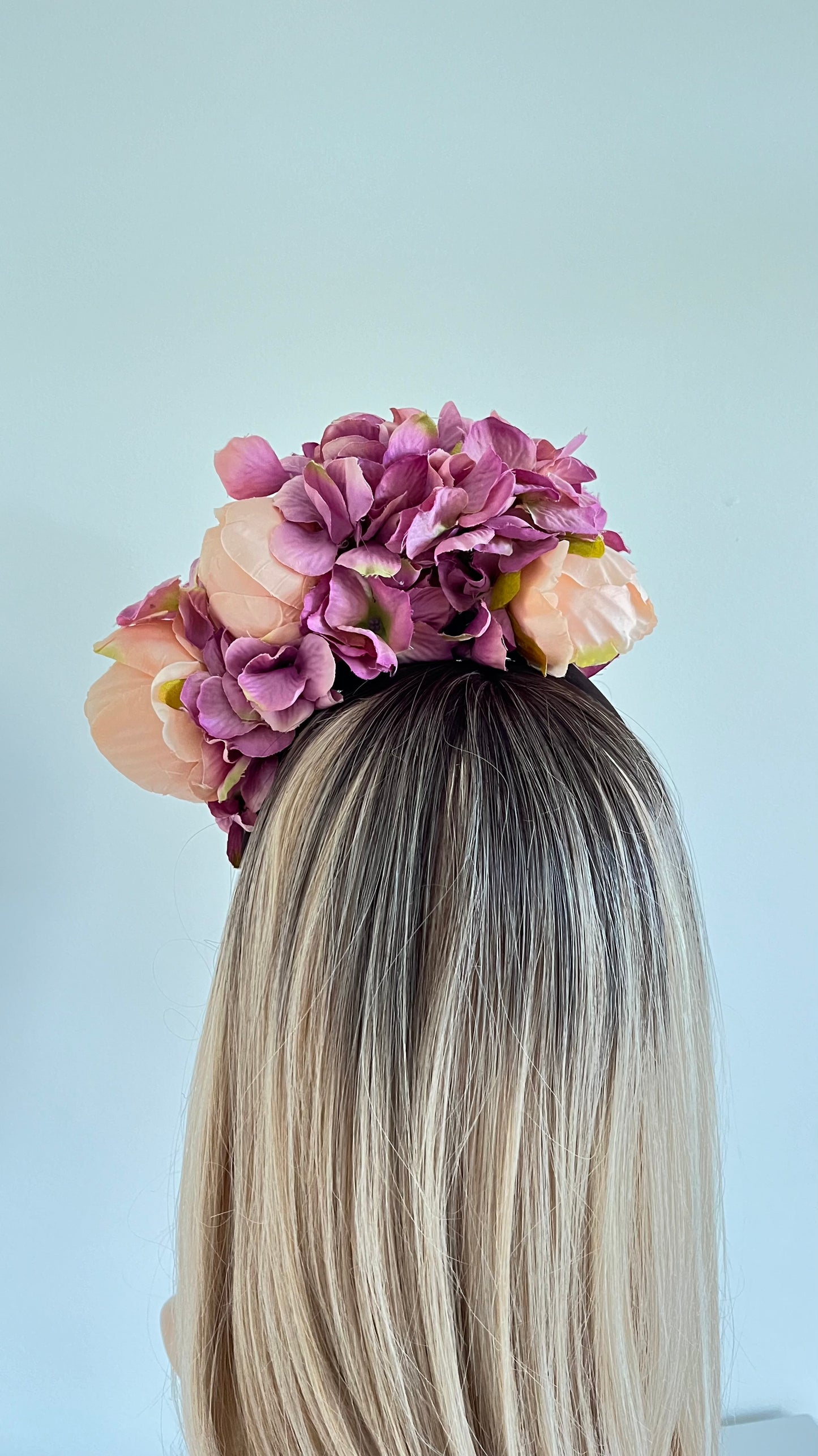 Peach and Violet Fascinator Headband Flower Crown