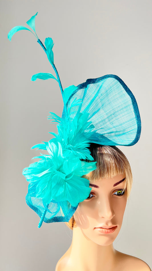 z-Sold Turquoise Fascinator Blue Feather