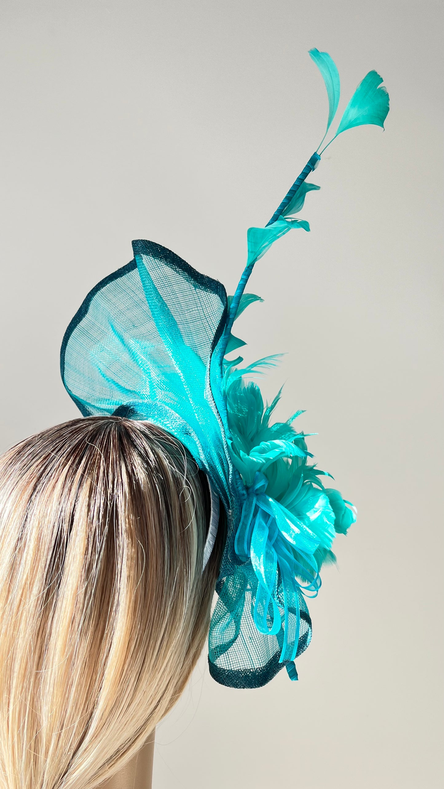 z-Sold Turquoise Fascinator Blue Feather