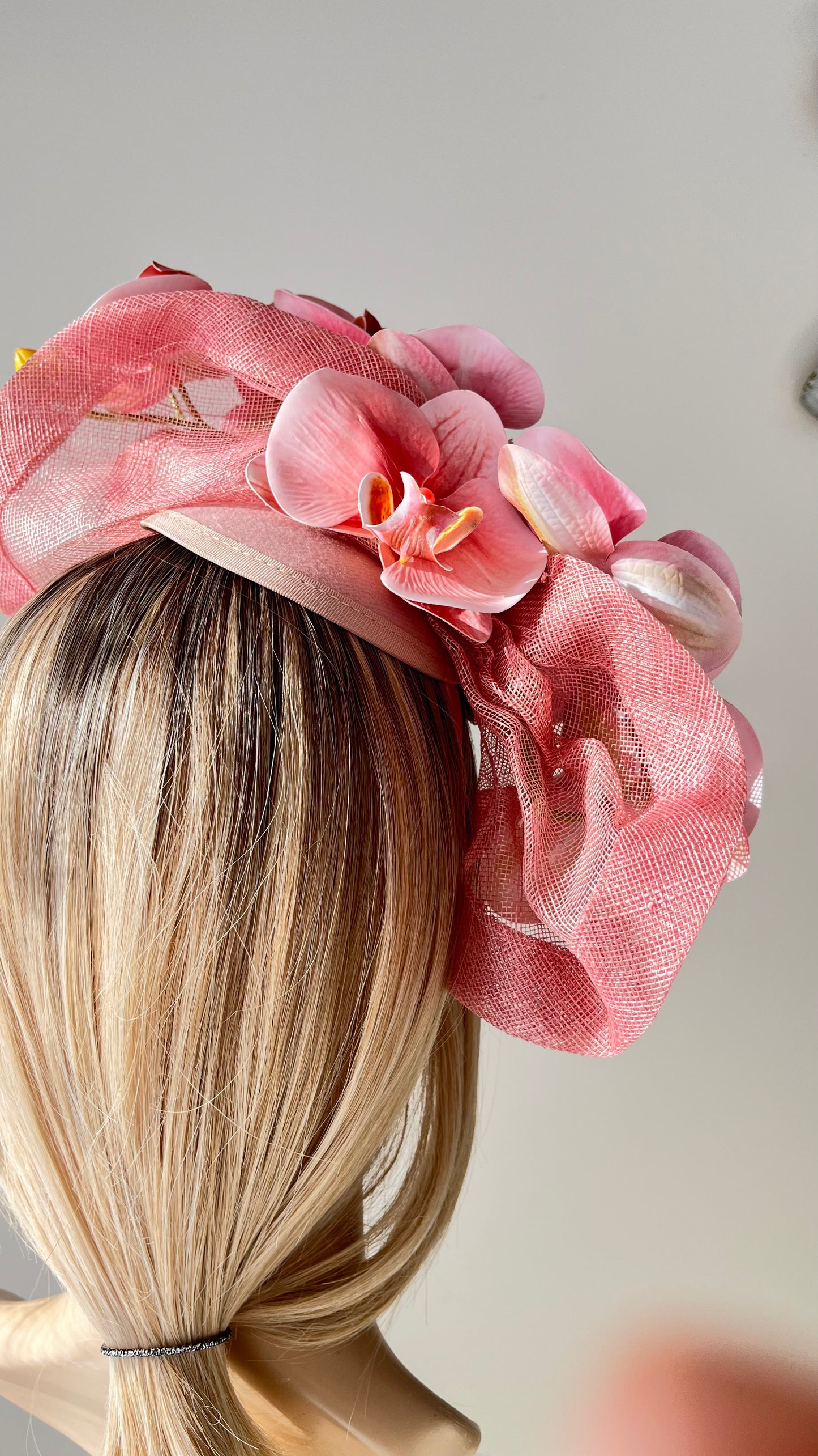 z-Sold  Pink Fascinator Sinamay & Orchids