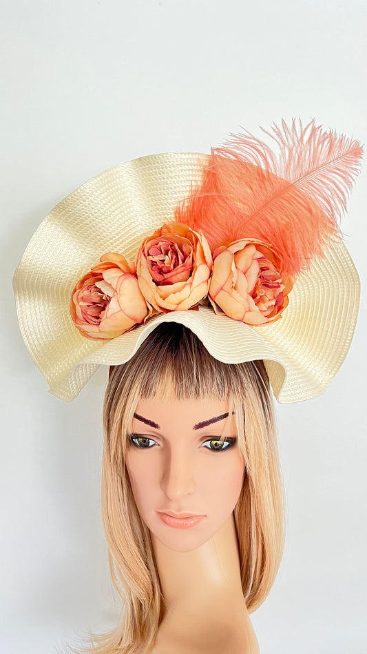 Beige Fascinator Apricot Peonies