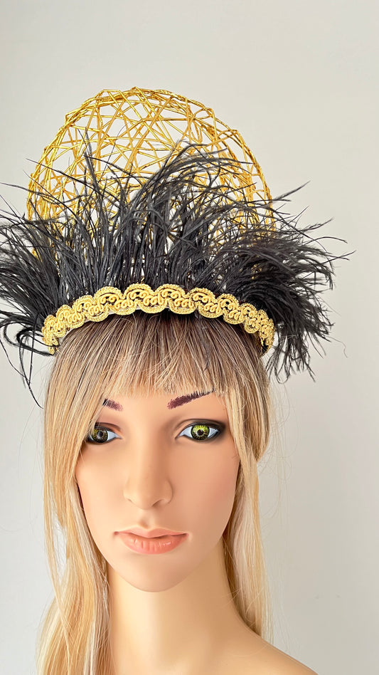 Gold & Black Crown Fascinator