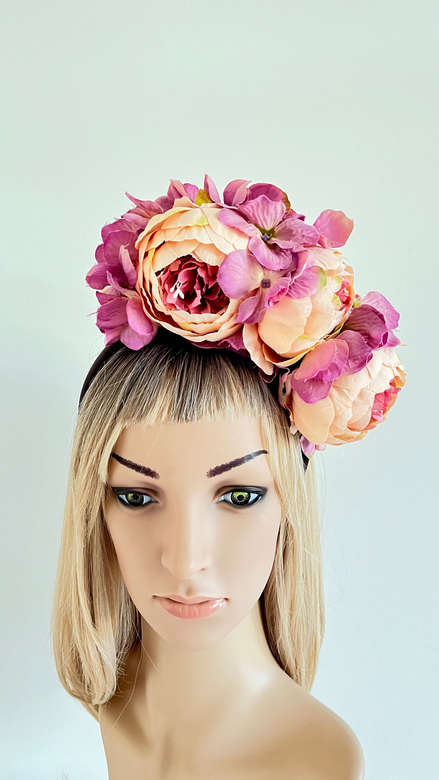 Peach and Violet Fascinator Headband Flower Crown