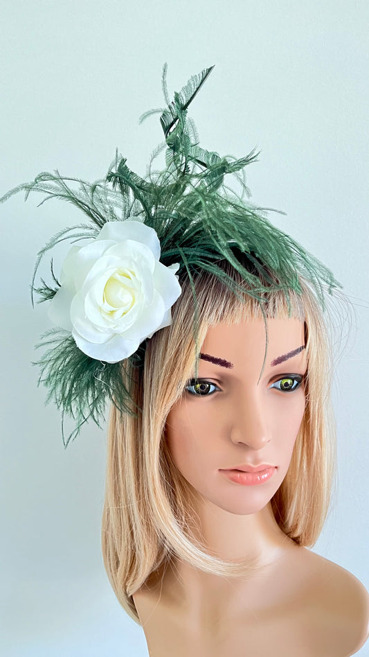 Green & White Fascinator