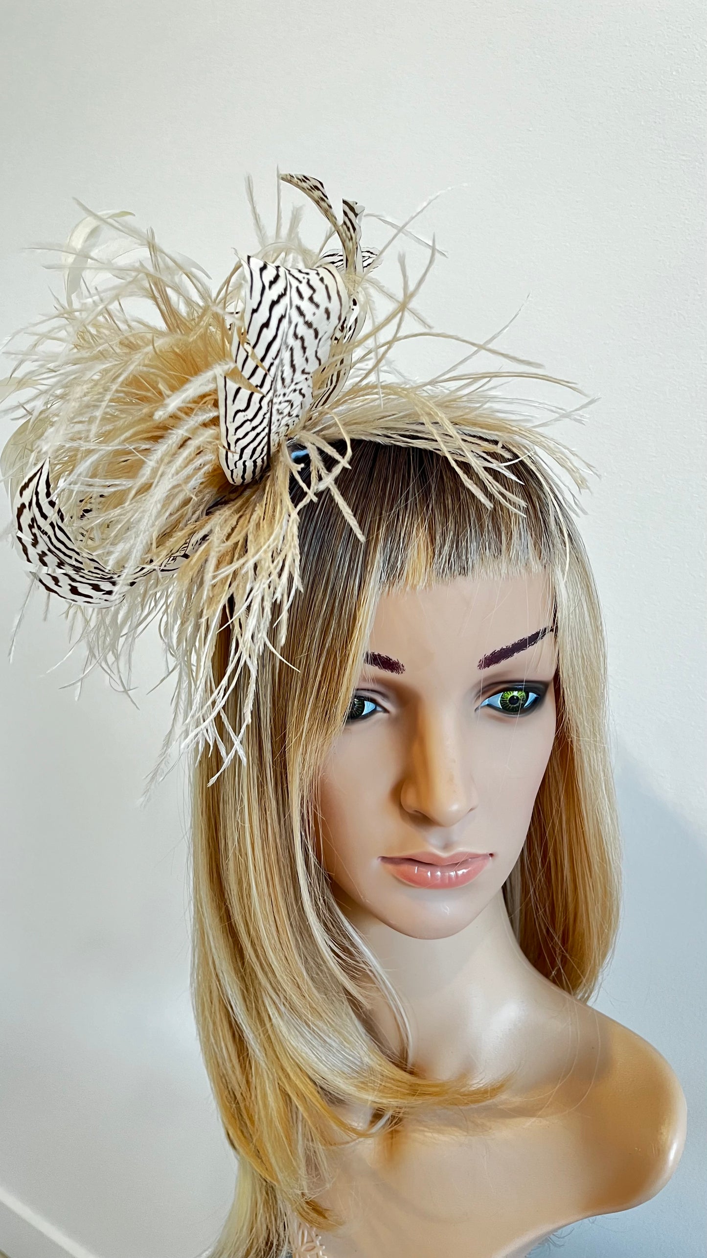 z-Sold  Beige Feather Fascinator