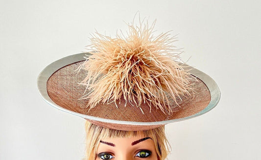 Beige Sinamay Wedding Hat & Ostrich Feathers