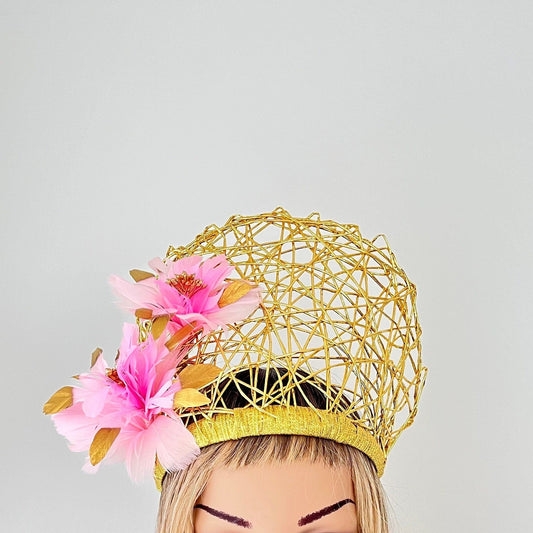 Gold Goddess Crown Headband & Pink Feathers