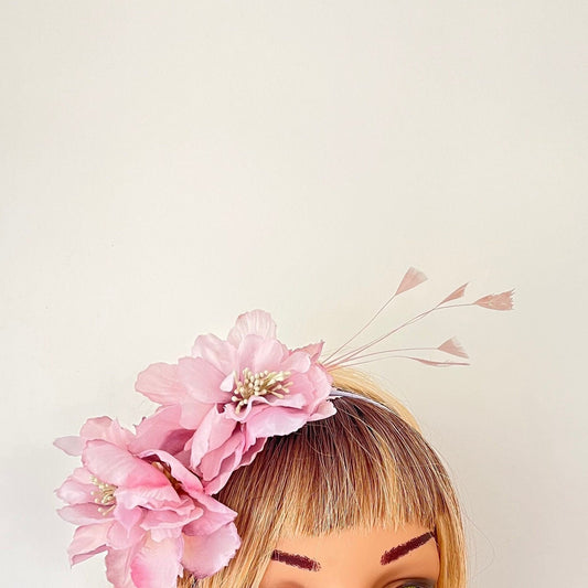 Lilac Silk Flowers & Feathers Fascinator